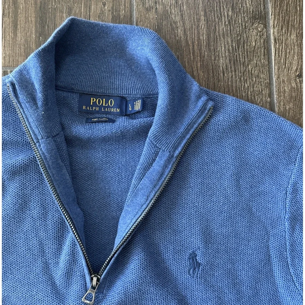 Polo Ralph Lauren Quarter Zip Men Large Blue Cotton Pony Logo Pullover
